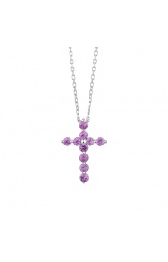 Colgante Cruz de oro blanco de 18 Kt con zafiro de 0,47 ct