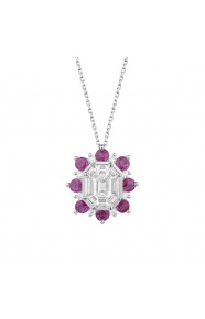 Colgante Rosetón de oro blanco de 18 Kt con rubí de 1,26 ct y diamantes de 1,24 ct