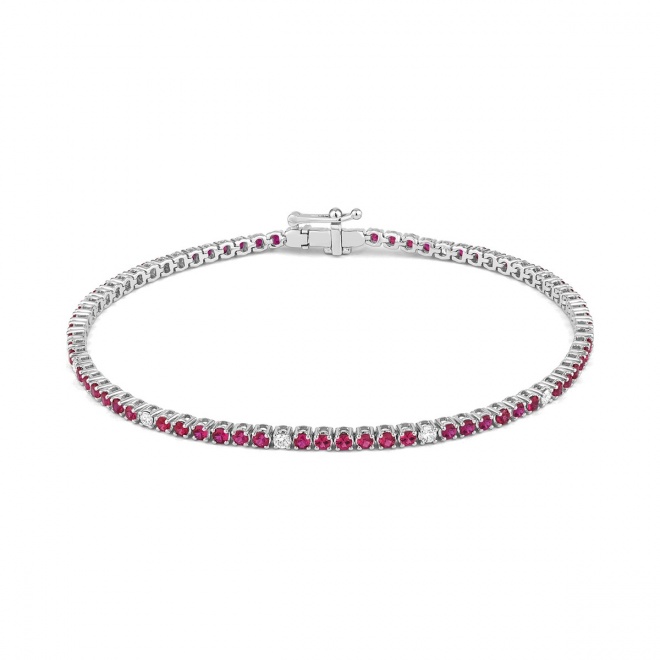 Pulsera Rivière de oro blanco de 18 Kt con rubí de 2,05 ct y diamantes de 0,26 ct