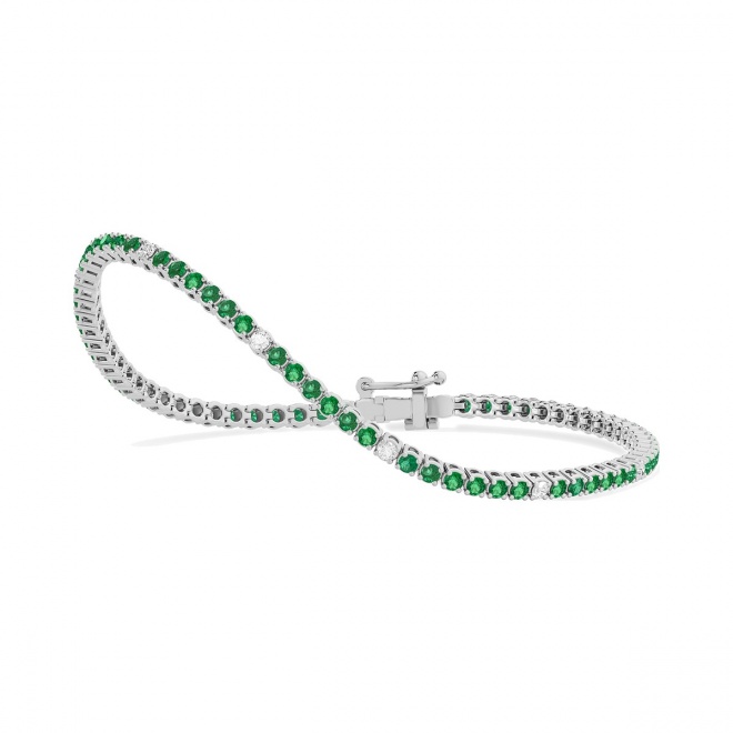 Pulsera Rivière de oro blanco de 18 Kt con esmeralda de 1,73 ct y diamantes de 0,26 ct