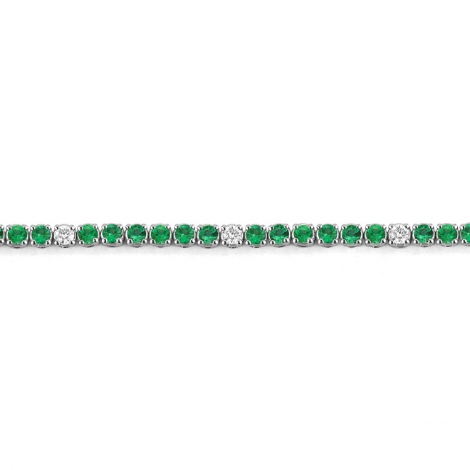 Pulsera Rivière de oro blanco de 18 Kt con esmeralda de 1,73 ct y diamantes de 0,26 ct
