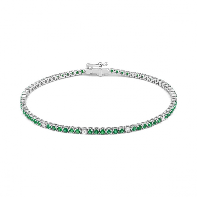 Pulsera Rivière de oro blanco de 18 Kt con esmeralda de 1,73 ct y diamantes de 0,26 ct