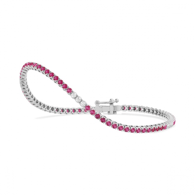 Pulsera Rivière de oro blanco de 18 Kt con rubí de 2,00 ct y diamantes de 0,32 ct