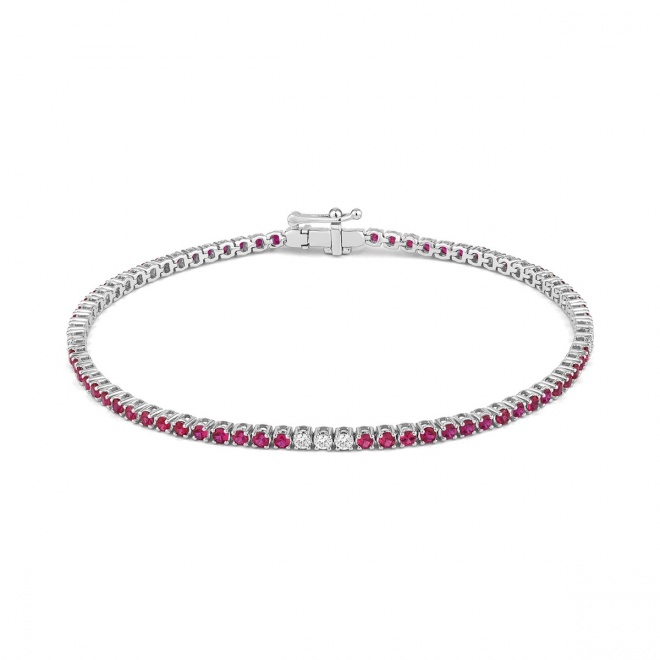 Pulsera Rivière de oro blanco de 18 Kt con rubí de 2,00 ct y diamantes de 0,32 ct