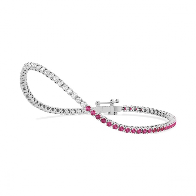 Pulsera Rivière de oro blanco de 18 Kt con rubí de 1,20 ct y diamantes de 0,99 ct