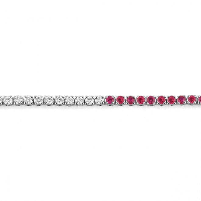 Pulsera Rivière de oro blanco de 18 Kt con rubí de 1,20 ct y diamantes de 0,99 ct