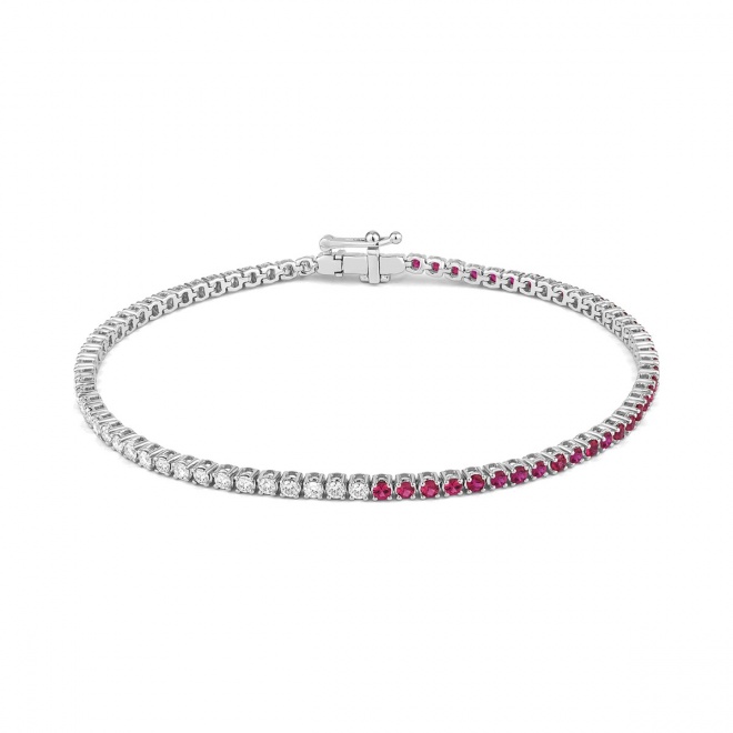 Pulsera Rivière de oro blanco de 18 Kt con rubí de 1,20 ct y diamantes de 0,99 ct
