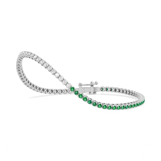 Pulsera Rivière de oro blanco de 18 Kt con esmeralda de 1,00 ct y diamantes de 0,99 ct