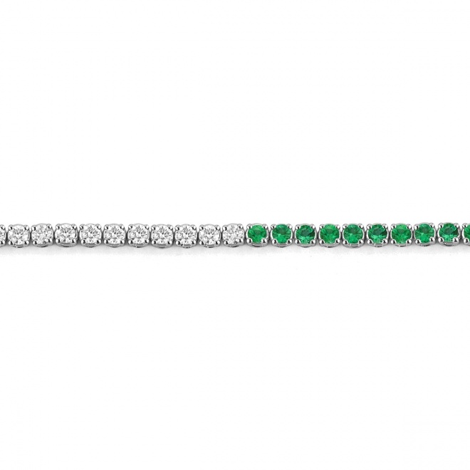 Pulsera Rivière de oro blanco de 18 Kt con esmeralda de 1,00 ct y diamantes de 0,99 ct