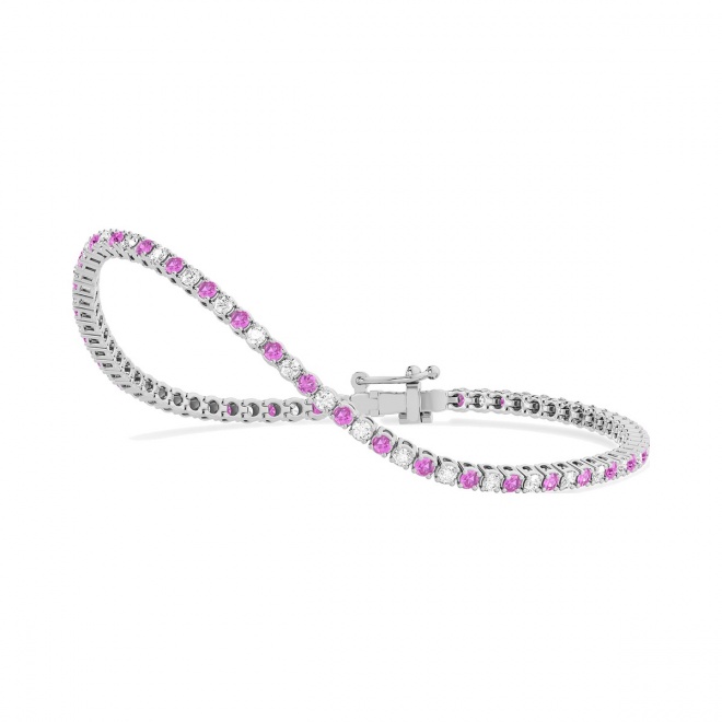 Pulsera Rivière de oro blanco de 18 Kt con zafiro rosa de 1,20 ct y diamantes de 0,99 ct