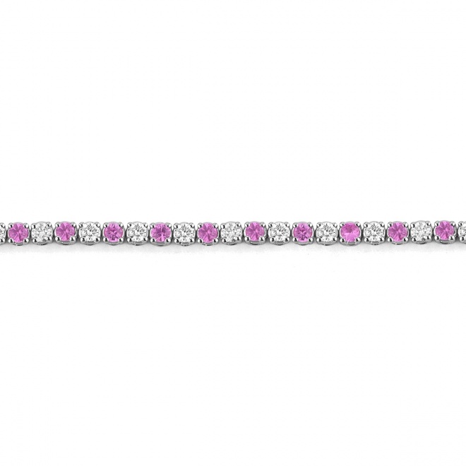 Pulsera Rivière de oro blanco de 18 Kt con zafiro rosa de 1,20 ct y diamantes de 0,99 ct