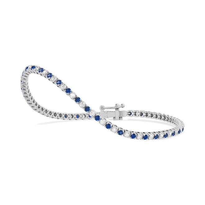 Pulsera Rivière de oro blanco de 18 Kt con zafiro azul de 1,20 ct y diamantes de 0,99 ct
