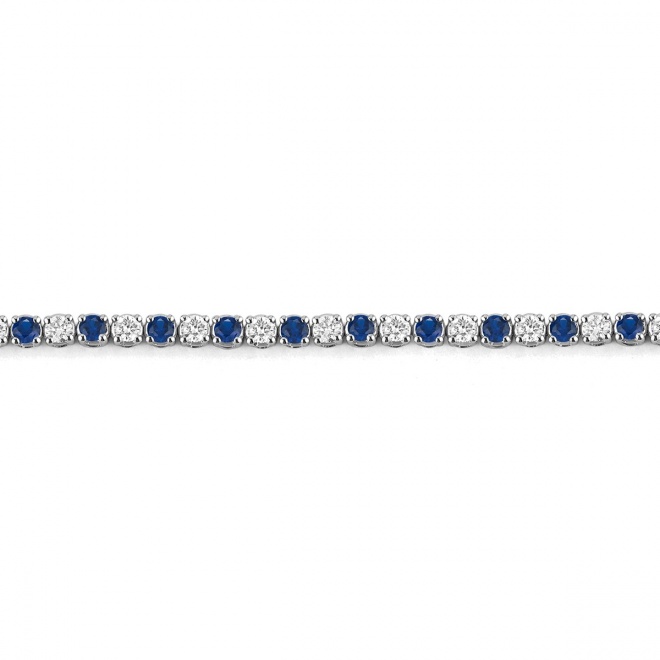 Pulsera Rivière de oro blanco de 18 Kt con zafiro azul de 1,20 ct y diamantes de 0,99 ct