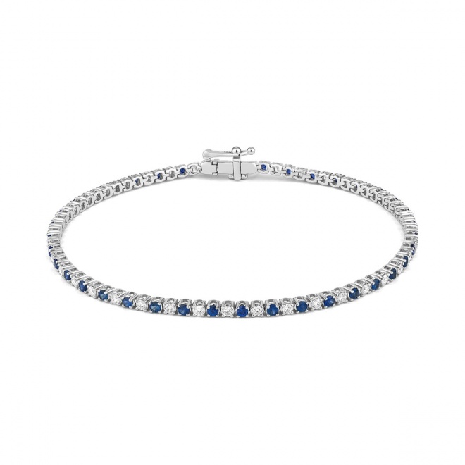 Pulsera Rivière de oro blanco de 18 Kt con zafiro azul de 1,20 ct y diamantes de 0,99 ct