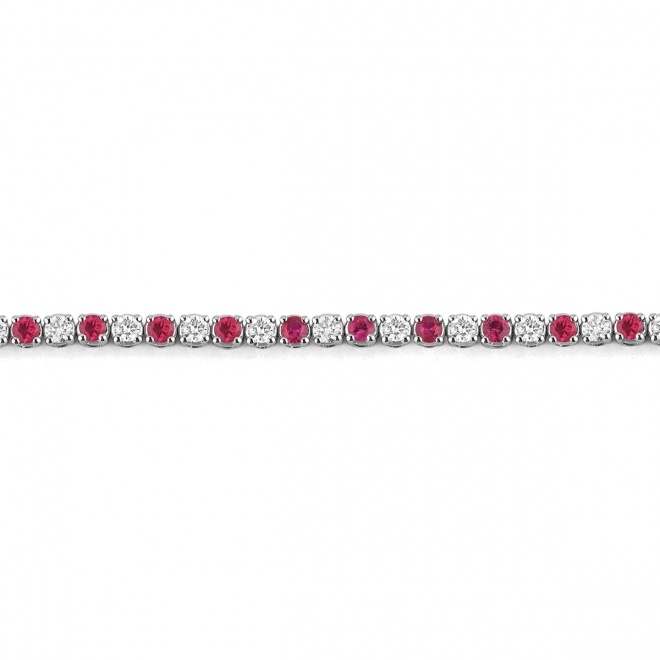 Pulsera Rivière de oro blanco de 18 Kt con rubí de 1,20 ct y diamantes de 0,99 ct