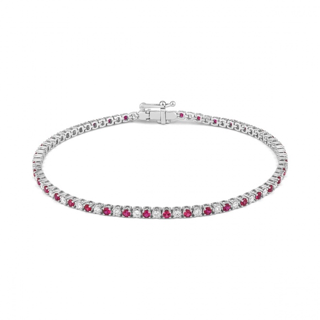 Pulsera Rivière de oro blanco de 18 Kt con rubí de 1,20 ct y diamantes de 0,99 ct