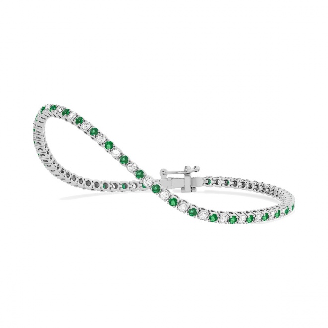Pulsera Rivière de oro blanco de 18 Kt con esmeralda de 1,00 ct y diamantes de 0,99 ct