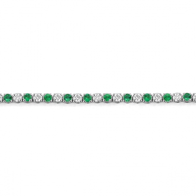 Pulsera Rivière de oro blanco de 18 Kt con esmeralda de 1,00 ct y diamantes de 0,99 ct