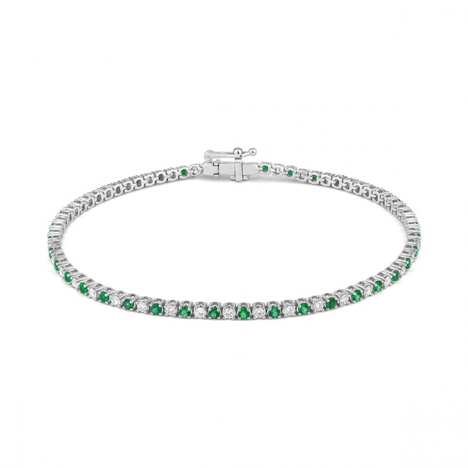Pulsera Rivière de oro blanco de 18 Kt con esmeralda de 1,00 ct y diamantes de 0,99 ct