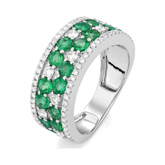 Anillo de oro blanco de 18 Kt con esmeralda de 1,65 ct y diamantes de 0,68 ct