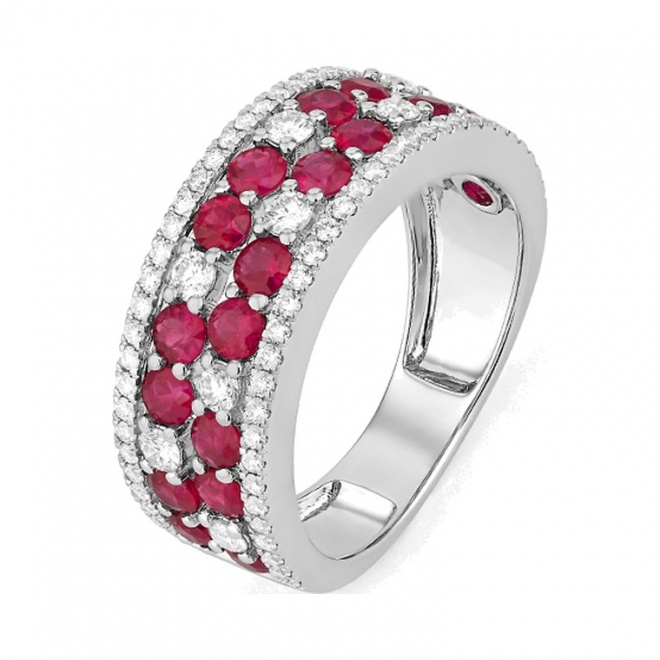 Anillo de oro blanco de 18 Kt con rubí de 1,75 ct y diamantes de 0,68 ct