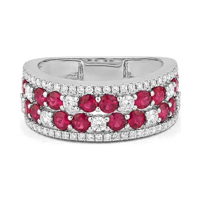 Anillo de oro blanco de 18 Kt con rubí de 1,75 ct y diamantes de 0,68 ct