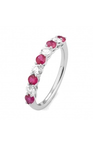 Anillo Media alianza de oro blanco de 18 Kt con rubí de 0,53 ct y diamantes de 0,38 ct