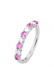 Anillo Media alianza de oro blanco de 18 Kt con zafiro rosa de 0,53 ct y diamantes de 0,38 ct