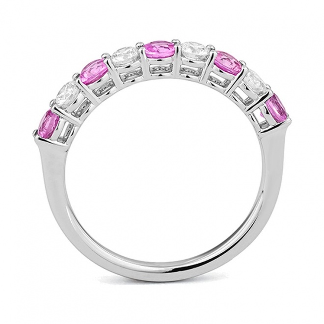 Anillo Media alianza de oro blanco de 18 Kt con zafiro rosa de 0,53 ct y diamantes de 0,38 ct