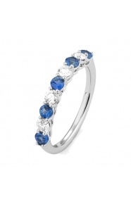 Anillo Media alianza de oro blanco de 18 Kt con zafiro azul de 0,53 ct y diamantes de 0,38 ct
