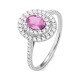 Anillo de oro blanco de 18 Kt con zafiro rosa y diamantes