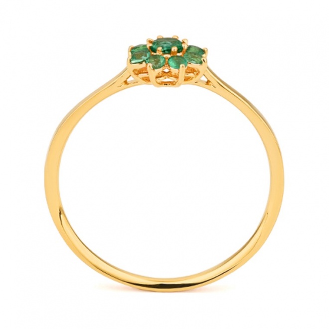 Anillo Rosetón de oro amarillo de 18 Kt con esmeraldas de 0,29 ct