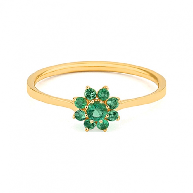 Anillo Rosetón de oro amarillo de 18 Kt con esmeraldas de 0,29 ct