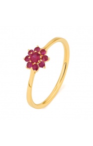 Anillo Rosetón de oro amarillo de 18 Kt con rubíes de 0,38 ct