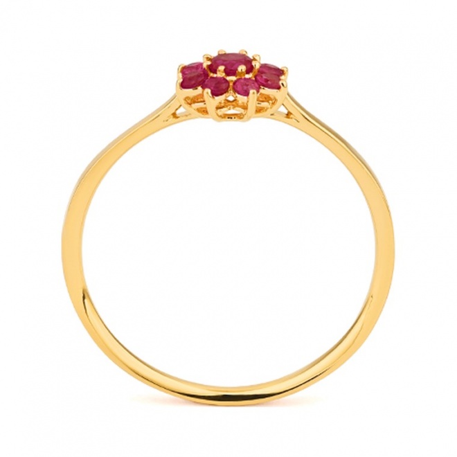 Anillo Rosetón de oro amarillo de 18 Kt con rubíes de 0,38 ct