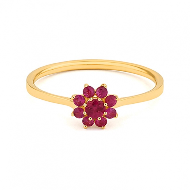 Anillo Rosetón de oro amarillo de 18 Kt con rubíes de 0,38 ct