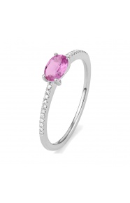 Anillo de oro blanco de 18 Kt con zafiro rosa de 0,68 ct y diamantes de 0,06 ct