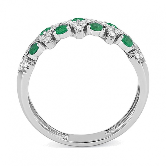 Anillo de oro blanco de 18 Kt con esmeralda de 0,40 ct y diamantes de 0,25 ct