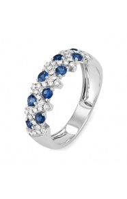 Anillo de oro blanco de 18 Kt con zafiro azul de 0,38 ct y diamantes de 0,25 ct