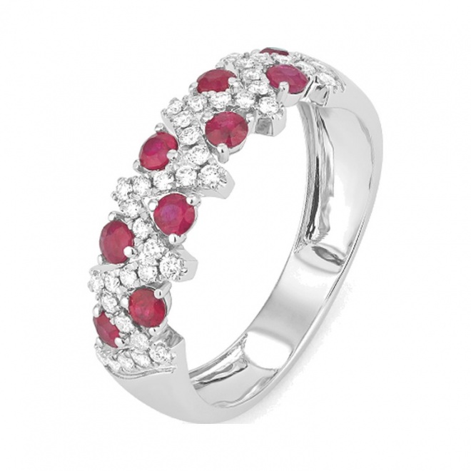 Anillo de oro blanco de 18 Kt con rubí de 0,47 ct y diamantes de 0,25 ct