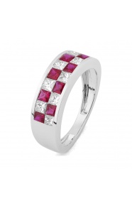Anillo Media alianza de oro blanco de 18 Kt con zafiro de 1,00 ct y diamantes de 0,75 ct