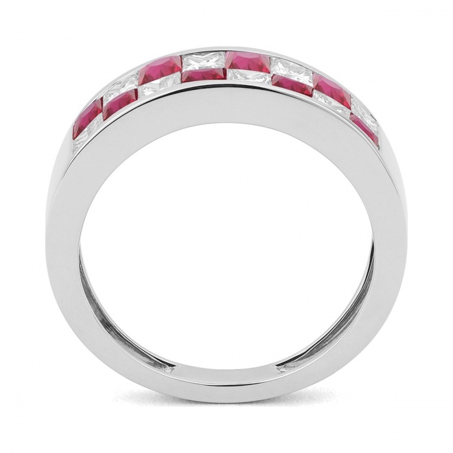 Anillo Media alianza de oro blanco de 18 Kt con zafiro de 1,00 ct y diamantes de 0,75 ct