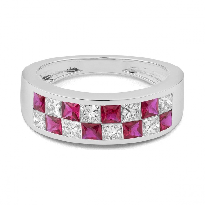Anillo Media alianza de oro blanco de 18 Kt con zafiro de 1,00 ct y diamantes de 0,75 ct