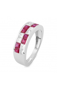 Anillo Media alianza de oro blanco de 18 Kt con zafiro de 1,00 ct y diamantes de 0,75 ct