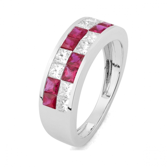 Anillo Media alianza de oro blanco de 18 Kt con zafiro de 1,00 ct y diamantes de 0,75 ct