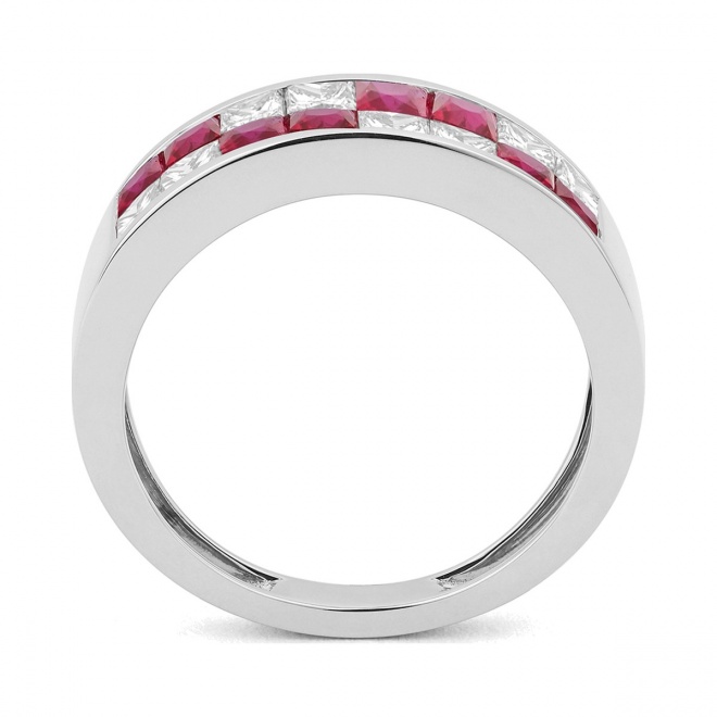 Anillo Media alianza de oro blanco de 18 Kt con zafiro de 1,00 ct y diamantes de 0,75 ct