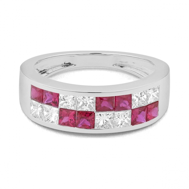 Anillo Media alianza de oro blanco de 18 Kt con zafiro de 1,00 ct y diamantes de 0,75 ct