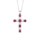Colgante Cruz de oro blanco de 18 Kt con rubíes de 0,64 ct y diamantes de 0,47 ct