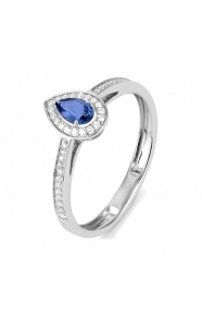 Anillo de oro blanco de 18 Kt con zafiro azul y diamantes