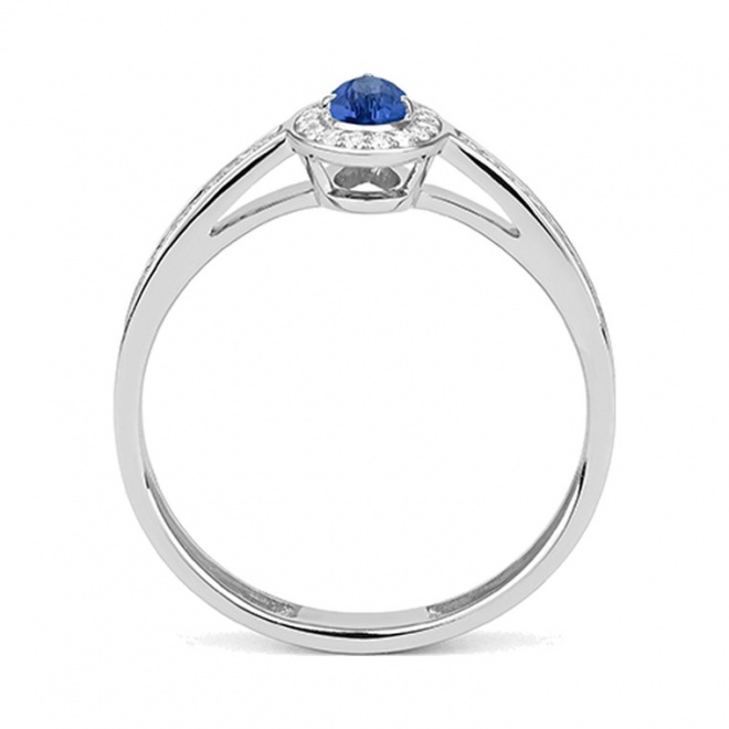 Anillo de oro blanco de 18 Kt con zafiro azul y diamantes